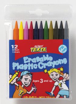 Crayons Plastic Erasable Pack of 12 Texta 9311960195028