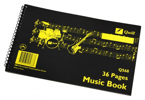 Music Book 152mm x 248mm - Manuscript Only Side Spiral Black Poly Quill Q568 (Each, 18 Leaf) 9310703105683