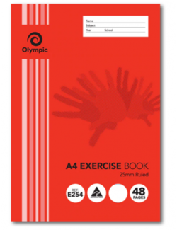 EXERCISE BOOK A4 25MM RULE 48 PAGE OLYMPIC  9310029977285