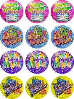 Happy Birthday Holographic (40mm) - Large Merit Stickers (Pack of 48)