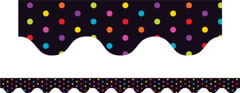 Multicolour Polka Dots (Black) - Scalloped Borders (Pack of 12)