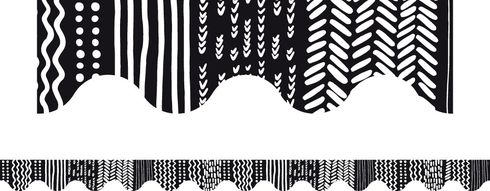 Black & White Hand-Drawn Patterns (Black) - Scalloped Border (Pack of 12)