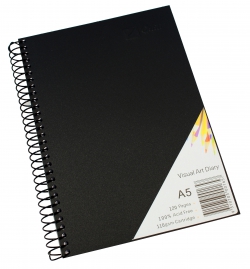 Visual Art Diary A5 60 Leaf 110gsm White Cartridge Acid Free - Quill Black Poly Cover 9310703001657