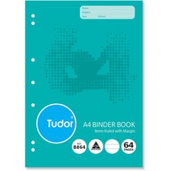 Binder Book A4 64 Page Tudor 8mm Feint Rule Stapled [B864] 9310029228271