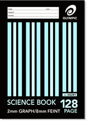 Science Book A4 128 Page Olympic Stripe 8mm Feint Rule + 1/3 8mm Feint Rule &amp; 2/3 2mm Graph Squares Interleaved Stapled [SG281] 9310353037990