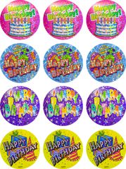 Happy Birthday Holographic (40mm) - Large Merit Stickers (Pack of 48)