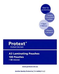 Laminating Pouches A3 80 Micron 100pk - PROTEXT 9314649096913